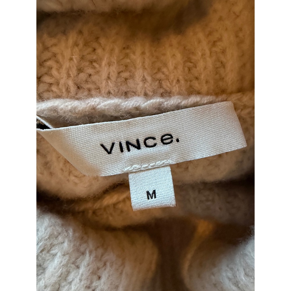 Vince Sweater Women Medium Ivory‎ Knit Wool Cashmere Pointelle Turtleneck Tie - Picture 8 of 10